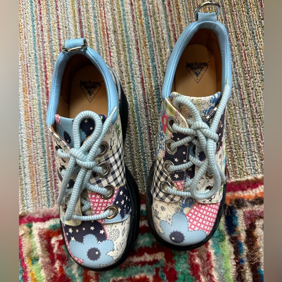 Fluevog NEW WO BOX Skyhigh F Fizzy blue/flowery leather platform lace-up shoe 10 - Picture 12 of 16